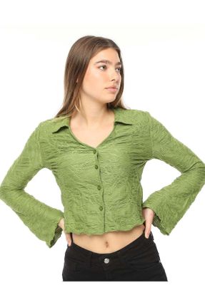 پیراهن سبز زنانه رگولار یقه پیراهنی پنبه - ویسکون - پلی استر کد 792268637