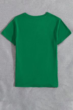 تی شرت سبز زنانه اورسایز یقه گرد تکی کد 793057339