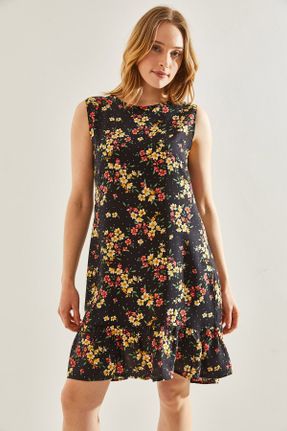 لباس مشکی زنانه بافتنی پلی استر طرح گلدار رگولار بند دار بیسیک کد 820421254