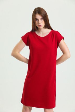 لباس قرمز زنانه بافت پلی استر قلمی آستین-کوتاه کد 411612483