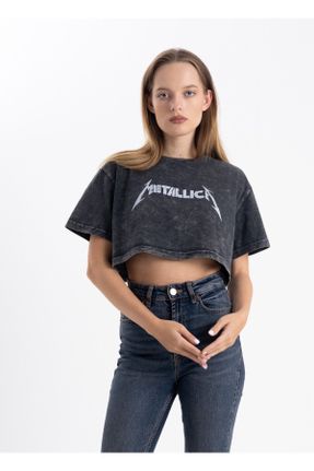 تی شرت مشکی زنانه کراپ یقه گرد جوان کد 775823573