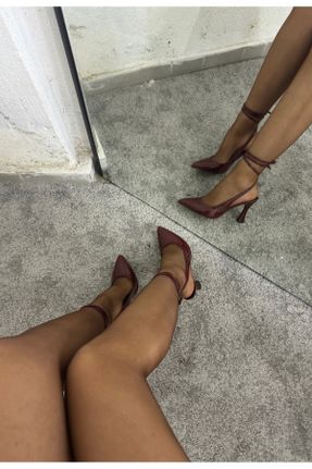 کفش پاشنه بلند کلاسیک زرشکی زنانه ساتن پاشنه نازک پاشنه بلند ( +10 cm) کد 814294609