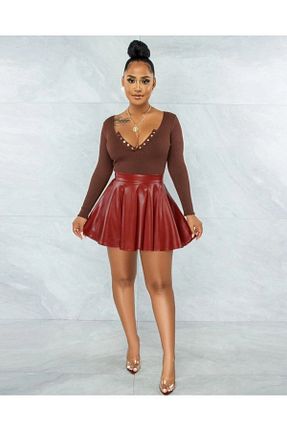 دامن زرشکی زنانه چرم مصنوعی NYC GİYİM TEKSTİL - کد 807369626