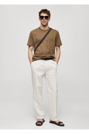 تی شرت خاکی مردانه رگولار یقه خدمه پنبه (نخی) کد 824219725