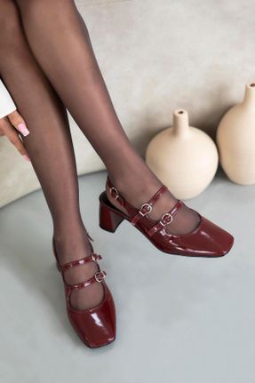 کفش پاشنه بلند کلاسیک زرشکی زنانه پاشنه ضخیم پاشنه متوسط ( 5 - 9 cm ) کد 813971595
