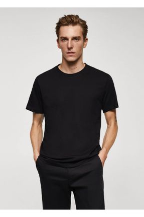 تی شرت مشکی مردانه رگولار یقه خدمه پنبه (نخی) تکی بیسیک کد 787876225
