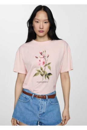 تی شرت صورتی زنانه رگولار یقه خدمه پنبه (نخی) کد 824219965