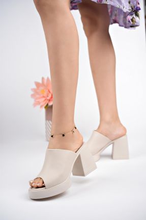 کفش پاشنه بلند کلاسیک بژ زنانه چرم مصنوعی پاشنه ضخیم پاشنه کوتاه ( 4 - 1 cm ) کد 683871237
