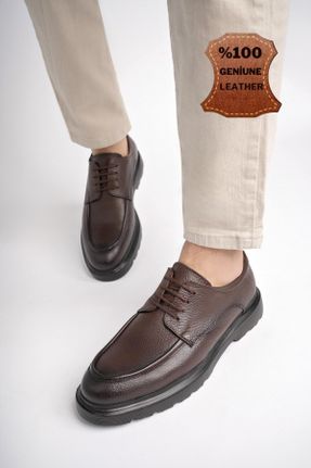 کفش کژوال قهوه ای مردانه چرم طبیعی پاشنه کوتاه ( 4 - 1 cm ) پاشنه ساده کد 827561278