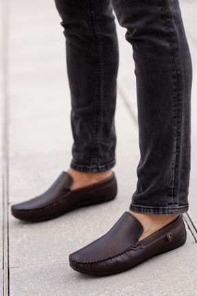کفش لوفر قهوه ای مردانه چرم مصنوعی پاشنه کوتاه ( 4 - 1 cm ) کد 6237589