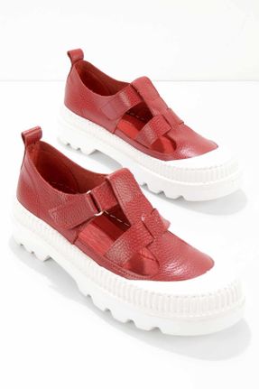 کفش کژوال قرمز زنانه چرم طبیعی پاشنه کوتاه ( 4 - 1 cm ) پاشنه ساده کد 265629016