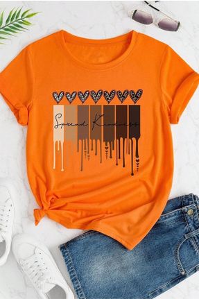 تی شرت نارنجی زنانه اورسایز یقه گرد کد 829285538