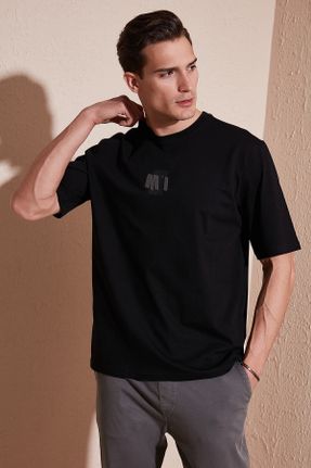تی شرت مشکی مردانه اورسایز یقه گرد طراحی کد 669870568