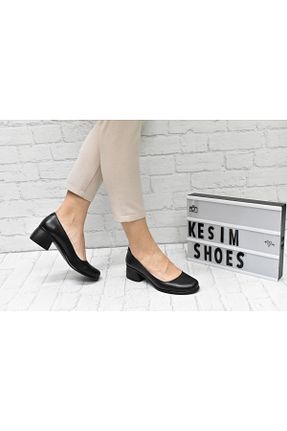 کفش پاشنه بلند کلاسیک مشکی زنانه چرم Kesim Shoes - کد 730699336