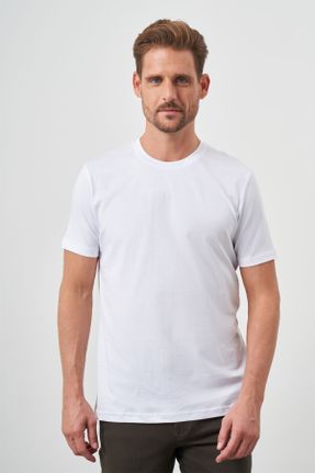 تی شرت سفید مردانه رگولار یقه گرد پنبه (نخی) تکی طراحی کد 816493070