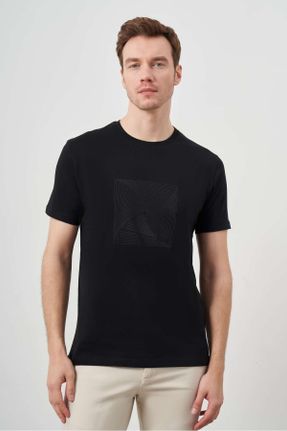 تی شرت مشکی مردانه رگولار یقه گرد پنبه (نخی) تکی طراحی کد 816493062