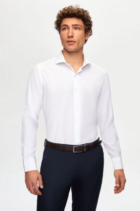 پیراهن سفید مردانه اسلیم فیت یقه ایتالیایی پنبه - پلی استر کد 31341390
