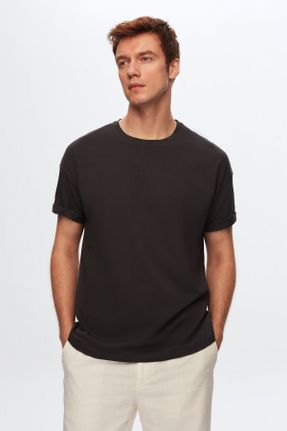 تی شرت طوسی مردانه اورسایز یقه گرد تکی کد 68584632