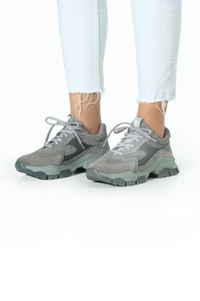 کفش اسنیکر طوسی زنانه چرم طبیعی بند دار چرم طبیعی کد 305374631