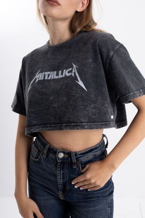 تی شرت مشکی زنانه کراپ یقه گرد جوان کد 775823573