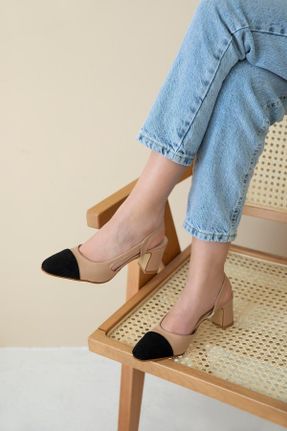کفش پاشنه بلند کلاسیک بژ زنانه چرم پاشنه ضخیم پاشنه متوسط ( 5 - 9 cm ) کد 262132945