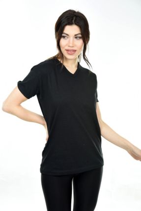 تی شرت مشکی زنانه رگولار یقه هفت پنبه (نخی) تکی بیسیک کد 262228178
