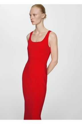 لباس قرمز زنانه بافت رگولار بند دار کد 829372172