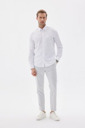 پیراهن سفید مردانه اسلیم فیت یقه پیراهنی پنبه (نخی) کد 744606851