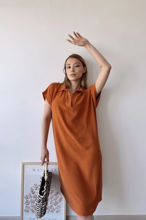 لباس نارنجی زنانه بافتنی پلی استر رگولار آستین-کوتاه کد 735548842