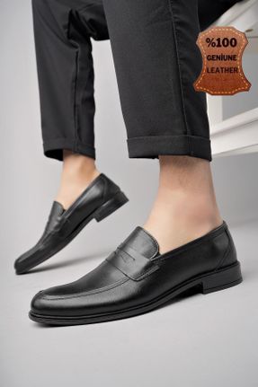 کفش کلاسیک مشکی مردانه چرم طبیعی پاشنه کوتاه ( 4 - 1 cm ) پاشنه ساده کد 810234202