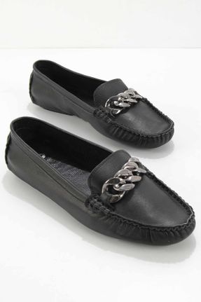 کفش لوفر مشکی زنانه چرم طبیعی پاشنه کوتاه ( 4 - 1 cm ) کد 243935030