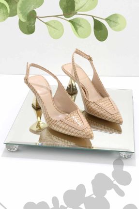 کفش پاشنه بلند کلاسیک بژ زنانه پاشنه نازک پاشنه متوسط ( 5 - 9 cm ) کد 650605057