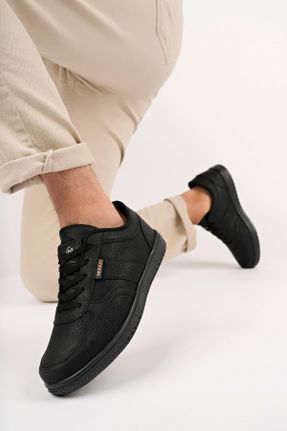 کفش اسنیکر مشکی مردانه بند دار چرم مصنوعی کد 754904599