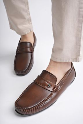 کفش لوفر قهوه ای مردانه چرم مصنوعی پاشنه کوتاه ( 4 - 1 cm ) کد 809120821
