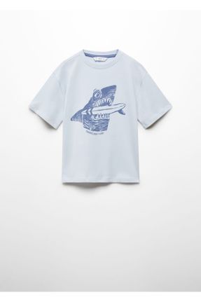 تی شرت آبی بچه گانه رگولار یقه خدمه پنبه (نخی) کد 824219763