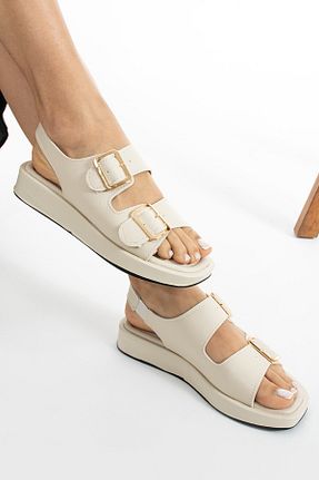 صندل بژ زنانه پاشنه ضخیم Gökçe Shoes - کد 839999316