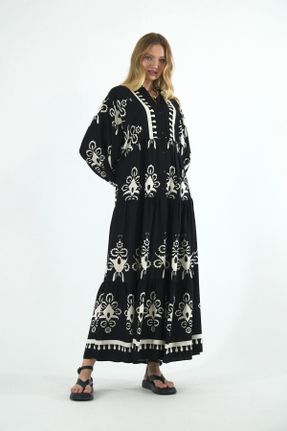 لباس مشکی زنانه پنبه (نخی) اورسایز آستین-بلند بیسیک کد 825532726