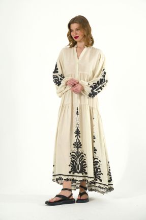 لباس بژ زنانه پنبه (نخی) اورسایز آستین-بلند بیسیک کد 816201897