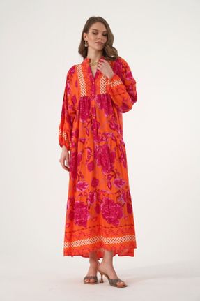 لباس زرشکی زنانه پنبه (نخی) اورسایز آستین-بلند بیسیک کد 804978950