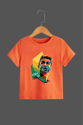 تی شرت نارنجی بچه گانه رگولار یقه گرد تکی کد 839908130