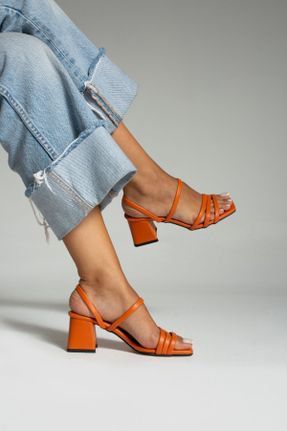 کفش پاشنه بلند کلاسیک نارنجی زنانه چرم مصنوعی پاشنه ضخیم پاشنه متوسط ( 5 - 9 cm ) کد 831165845
