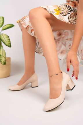 کفش پاشنه بلند کلاسیک بژ زنانه پاشنه ضخیم پاشنه متوسط ( 5 - 9 cm ) کد 749638426