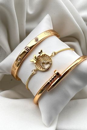 دستبند جواهر طلائی زنانه برنز کد 826652714