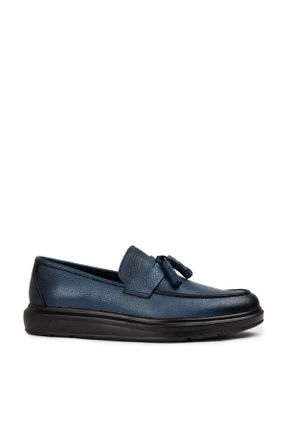 کفش لوفر آبی مردانه چرم طبیعی پاشنه کوتاه ( 4 - 1 cm ) کد 801154272