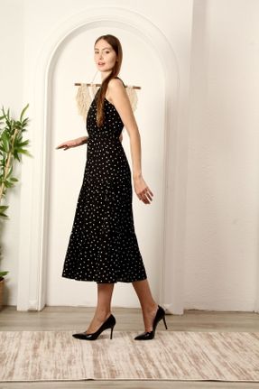 لباس مشکی زنانه بافتنی ویسکون طرح گلدار A-line کد 742116441