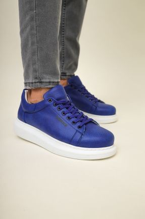 کفش اسنیکر آبی مردانه بند دار چرم مصنوعی کد 840049759