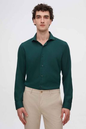 پیراهن سبز مردانه اسلیم فیت یقه ایتالیایی پارچه ای کد 825604361