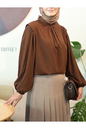 پیراهن حجاب قهوه ای زنانه اورسایز İPEKSTİL - کد 840063553