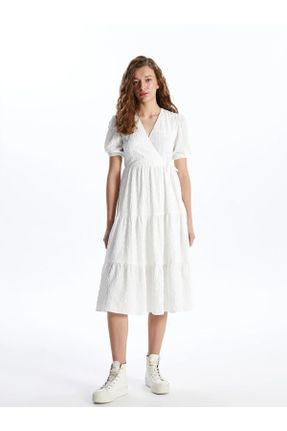 لباس سفید زنانه بافتنی پلی استر آستین-کوتاه کد 810511389
