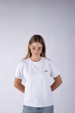 تی شرت سفید زنانه ریلکس یقه گرد تکی پوشاک ورزشی کد 444304844